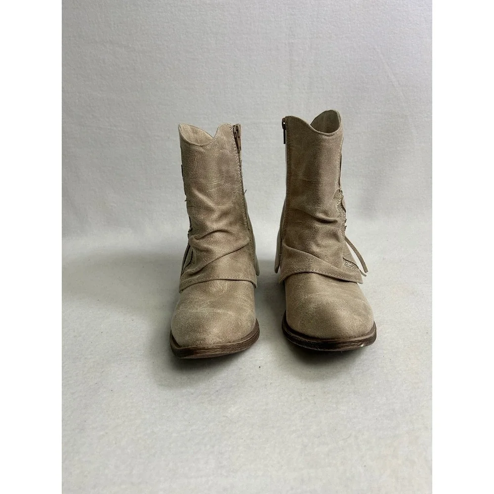 Boho Western‎ Very G Womens 6 Taupe Glitter Fringe Slouchy Ankle Boots VGLB0386